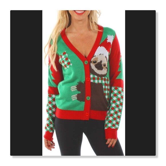 🎄TIPSY ELVES🎄 Cuddly Sloth V-Neck Cardigan - [Size Small] - Picture 1 of 12
